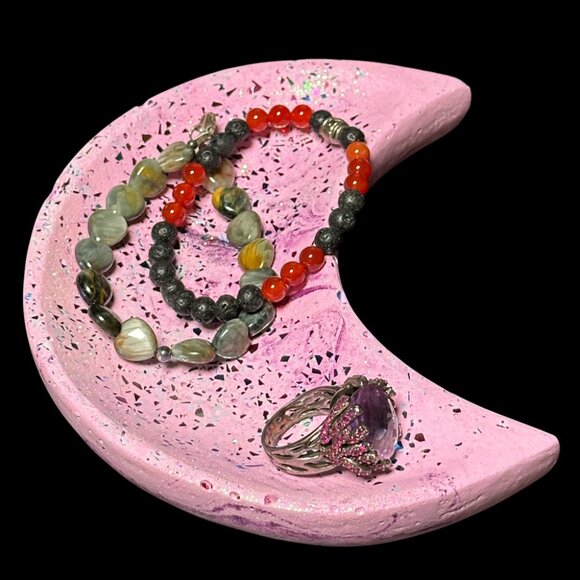 Pink Eco Resin Half Moon Trinket Dish | Jewelry Dish | Ring Dish - Picture 2 of 2